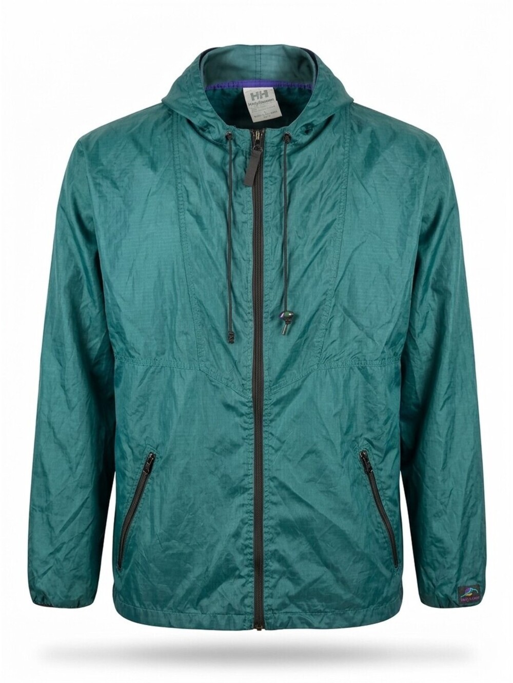 Vintage 90s Helly Hansen Windbreaker Rain Jacket Mens L Teal Hooded Gorpcore